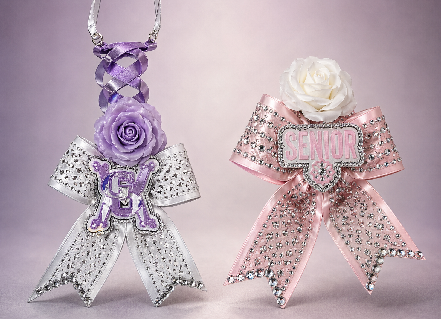 Pair of homecoming garters in purple and pink