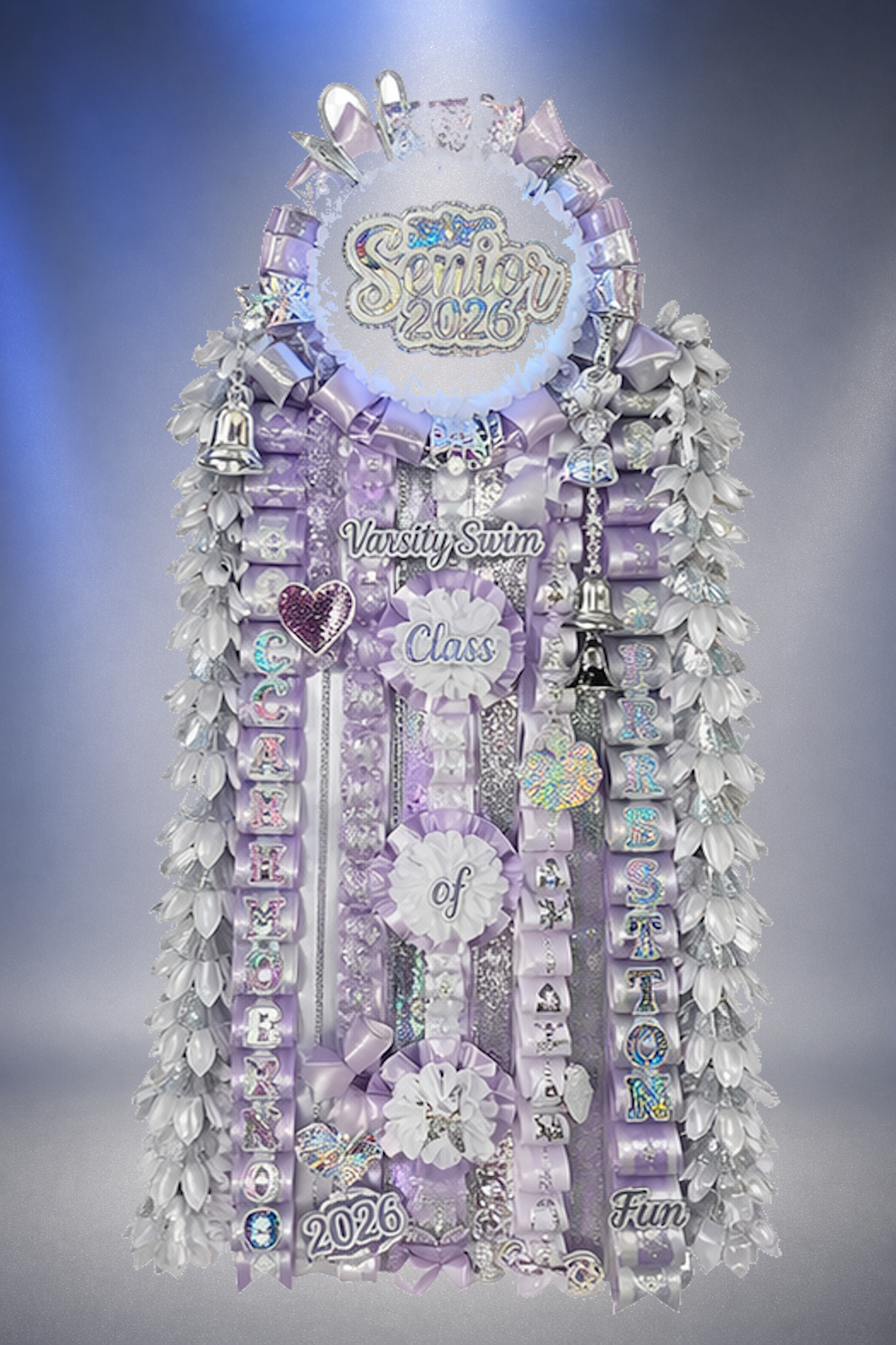 Silver and lavender Senior 2026 Empire homecoming mum